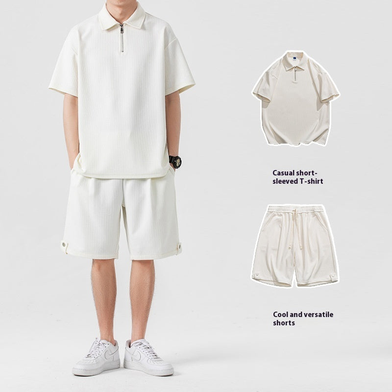 Polo Shirt Sports Shorts Trendy Solid Color Couple Suit