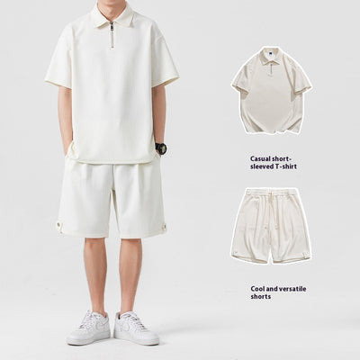 Polo Shirt Sports Shorts Trendy Solid Color Couple Suit