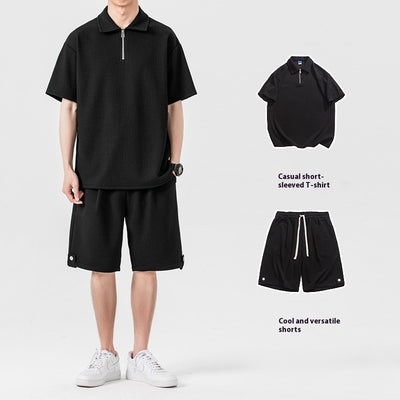 Polo Shirt Sports Shorts Trendy Solid Color Couple Suit