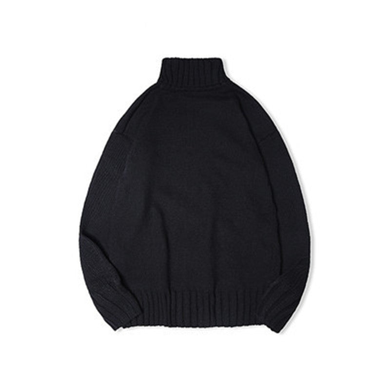 Mock Neck Sweater Male Shirt Teenagers Slim-fit Solid Color Knitwear Winter Warm