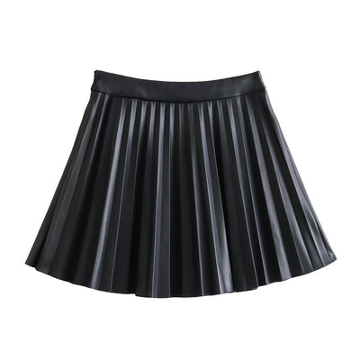 Women's Fashion Casual Pleated Imitation Leather Mini Skirt