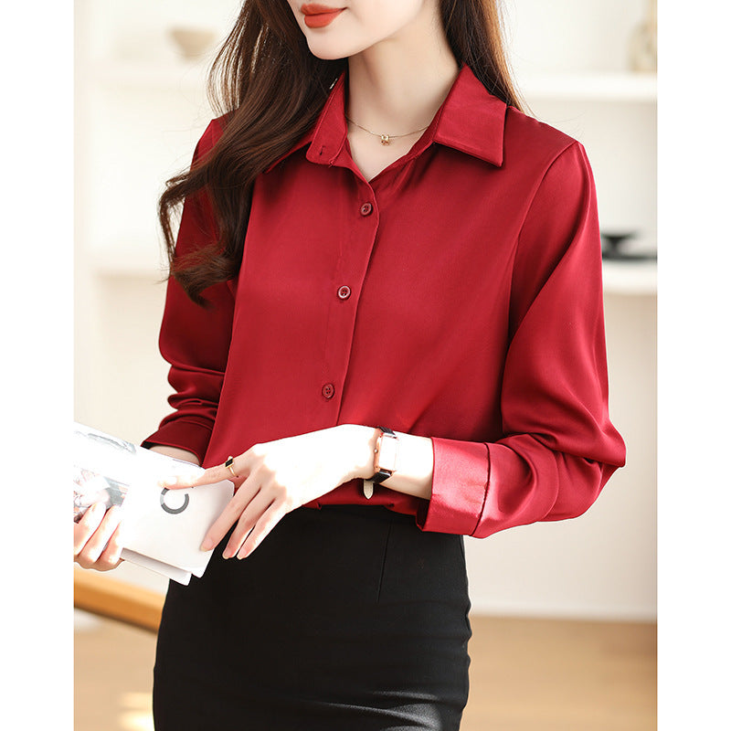 High-grade Non-ironing Anti-wrinkle Shirt Women's Solid Color Acetate Shirt