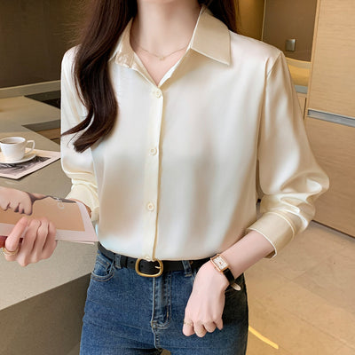 High-grade Non-ironing Anti-wrinkle Shirt Women's Solid Color Acetate Shirt