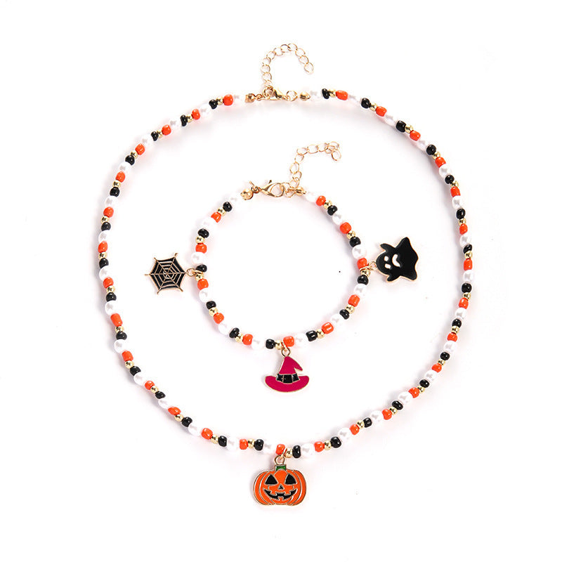 Halloween Ghost Pumpkin Necklace Horror Bracelet Necklace Jewelry