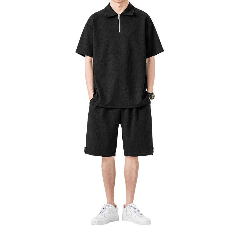 Polo Shirt Sports Shorts Trendy Solid Color Couple Suit