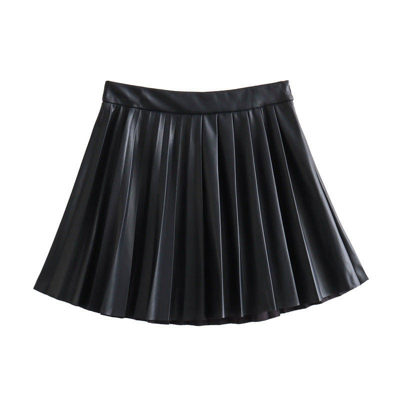 Women's Fashion Casual Pleated Imitation Leather Mini Skirt